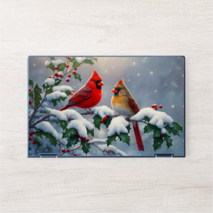 Red Cardinals and Holly in Snow HP Laptop Skin