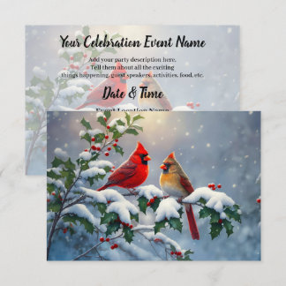 Red Cardinals and Holly in Snow Invitation