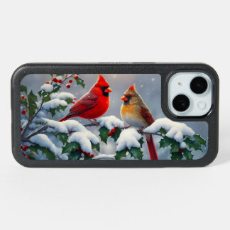 Red Cardinals and Holly in Snow iPhone 15 Case