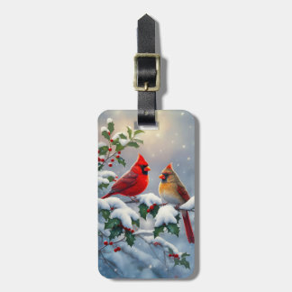 Red Cardinals and Holly in Snow Luggage Tag