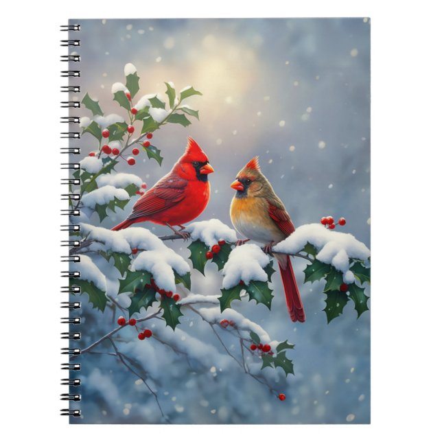 Red Cardinals and Holly in Snow Notebook (Front)