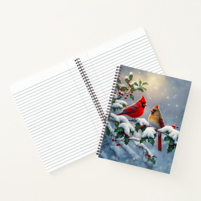 Red Cardinals and Holly in Snow Notebook (Inside)