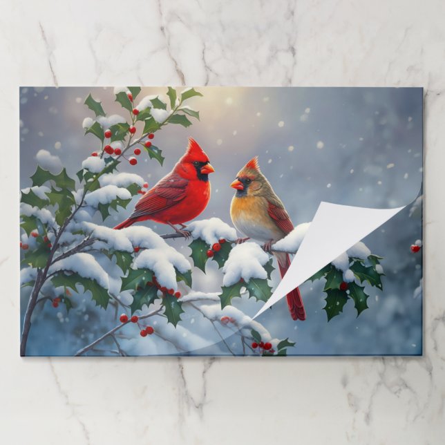 Red Cardinals and Holly in Snow Paper Pad (Folded)