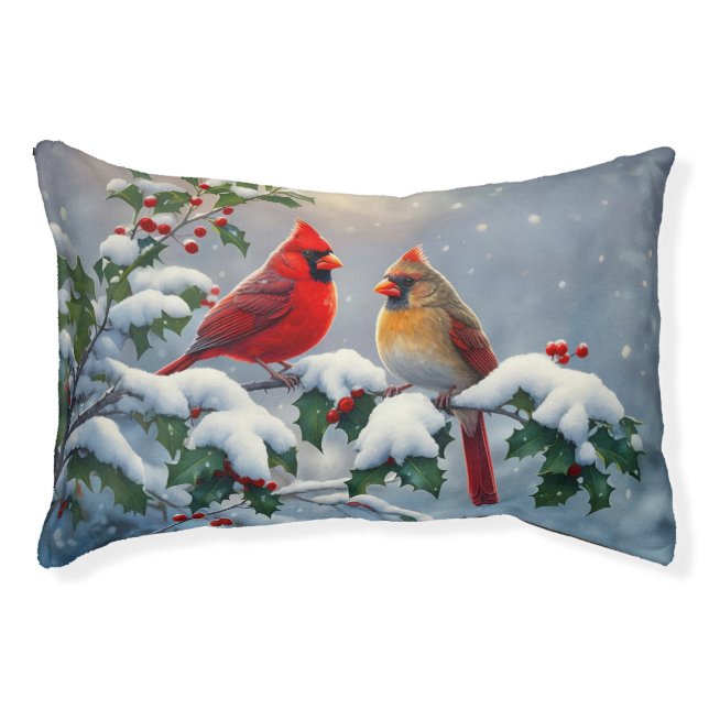 Red Cardinals and Holly in Snow Pet Bed (Front)