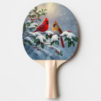 Red Cardinals and Holly in Snow Ping Pong Paddle