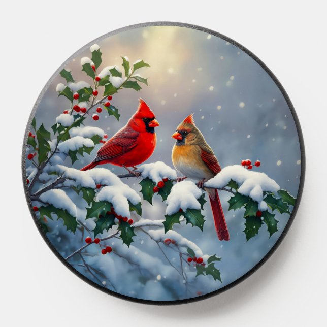 Red Cardinals and Holly in Snow PopSocket (Popsocket)
