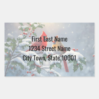 Red Cardinals and Holly in Snow Rectangular Sticker