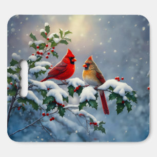 Red Cardinals and Holly in Snow Seat Cushion