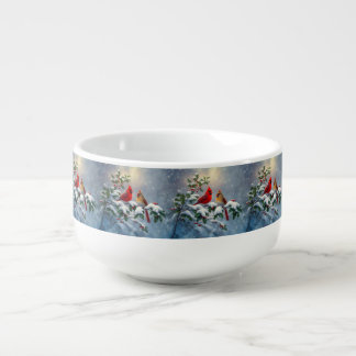 Red Cardinals and Holly in Snow Soup Mug