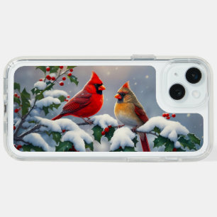 Red Cardinals and Holly in Snow iPhone 15 Plus Case