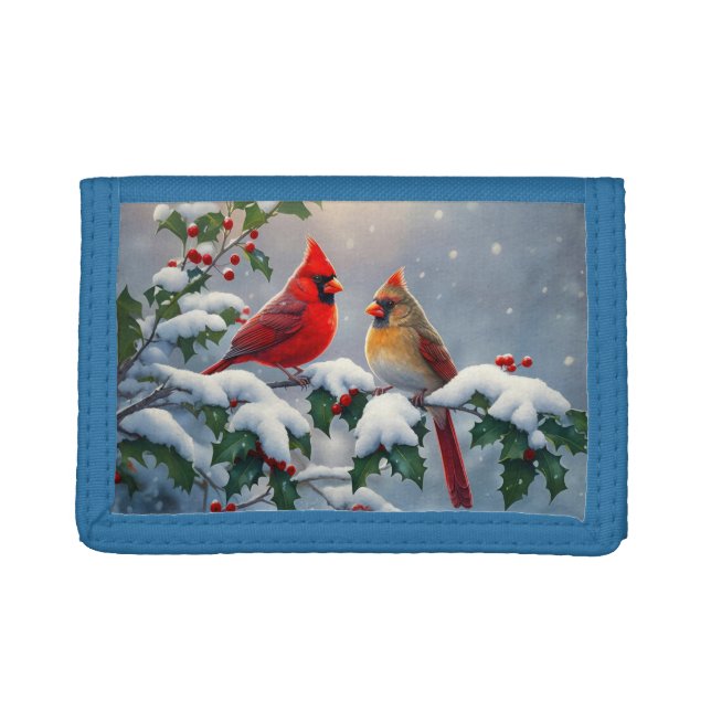 Red Cardinals and Holly in Snow Trifold Wallet (Front)