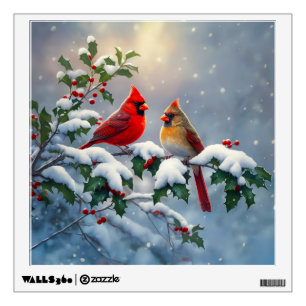 Red Cardinals and Holly in Snow Wall Decal