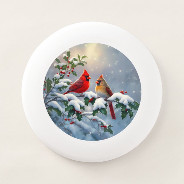 Red Cardinals and Holly in Snow Wham-O Frisbee (Front)