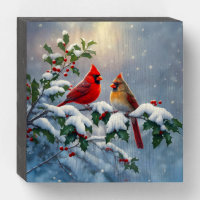 Red Cardinals and Holly in Snow