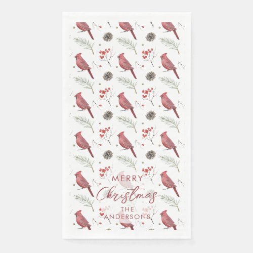 Red Cardinals and Winter Berries Custom Christmas Paper Guest Towels