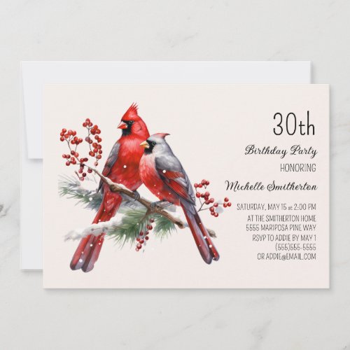 Red Cardinals Berries 30th Birthday Invitation
