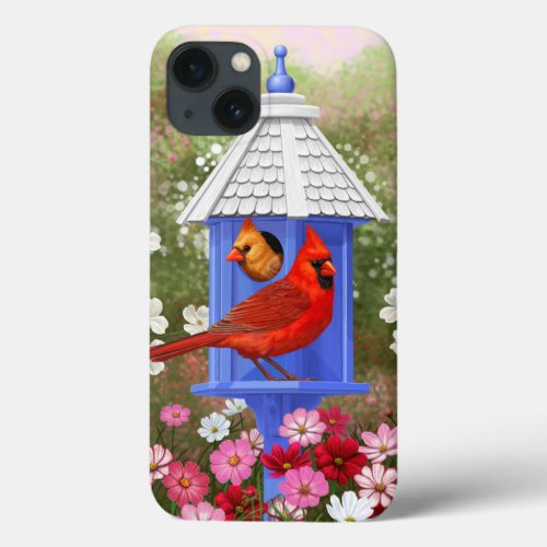 Red Cardinals Bird House Flower Garden iPhone 13 Case
