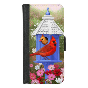 Red Cardinals Bird House Flower Garden iPhone 8/7 Wallet Case
