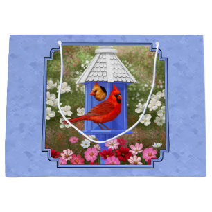 Red Cardinals Bird House Flower Garden Large Gift Bag
