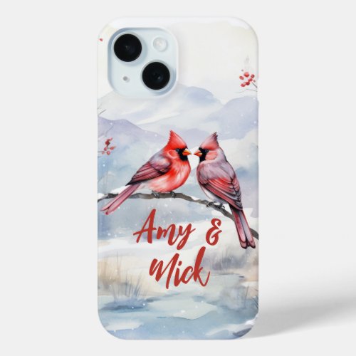 Red Cardinals Birds Christmas Valentines day iPhone 15 Case