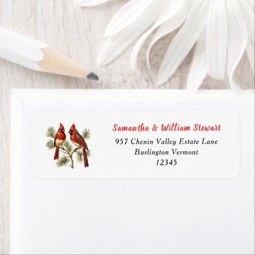 Red Cardinals Couple Merry Christmas Holiday Label