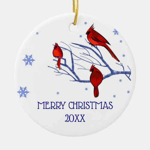 Red Cardinals  Custom Year Christmas Ceramic Ornament