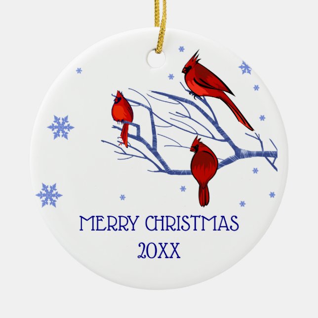 Red Cardinals | Custom Year Christmas Ceramic Ornament (Front)