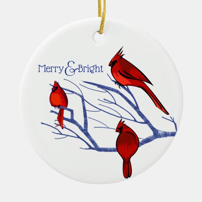 Red Cardinals | Custom Year Christmas  Ceramic Ornament (Front)