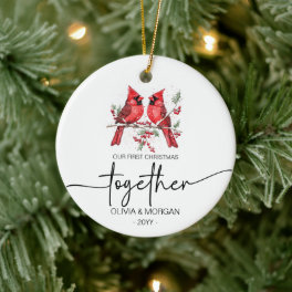 Red cardinals First Christmas together Names Ceramic Ornament