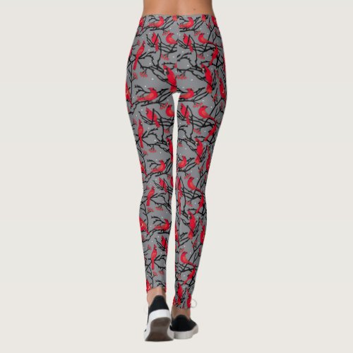 Red Cardinals Gray Patterned Winter Leggings