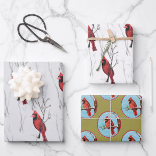 Red Cardinals Holiday Wrapping Paper Sheets