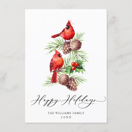 Red Cardinals Holly Berry Christmas Greeting Holiday Card