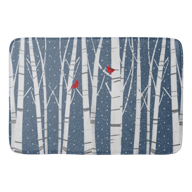 Red Cardinals In Snowflakes Bath Mat (Front)