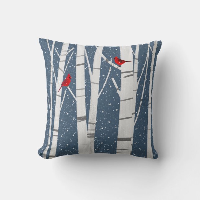 Red Cardinals In Snowflakes Throw Pillow (Front)