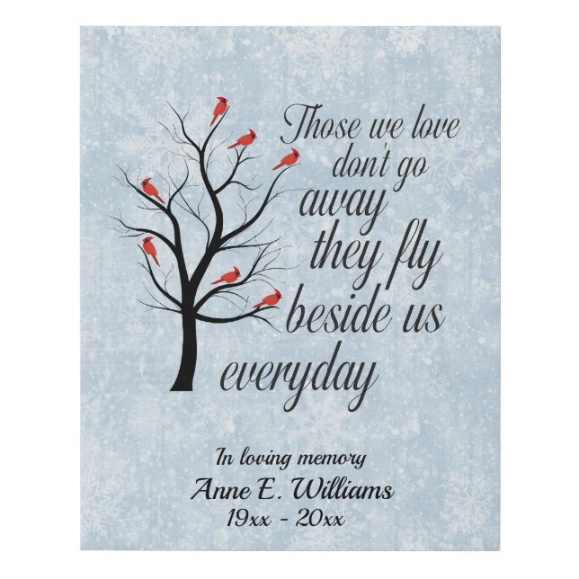Red Cardinals in Tree-Memorial Quote Personalized Faux Canvas Print (Front)