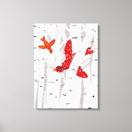 Red Cardinals In White Birch Trees And Snow Canvas Print