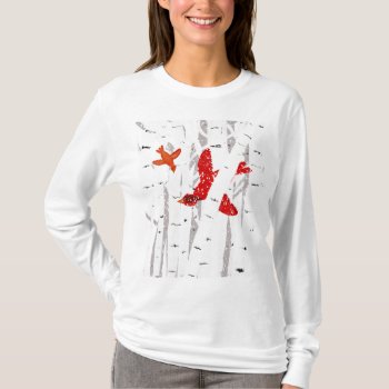 Red Cardinals In White Birch Trees Winter Scene T-shirt by CardArtFromTheHeart at Zazzle