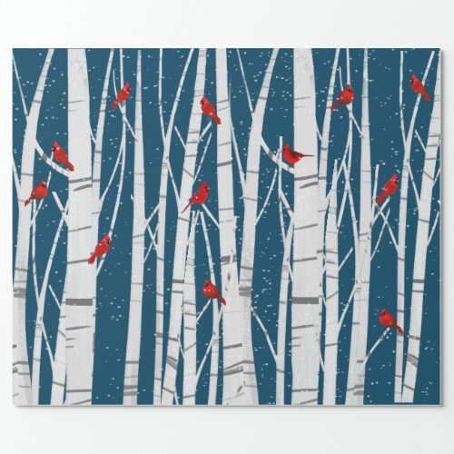 Red Cardinals In White Birch Trees  Wrapping Paper