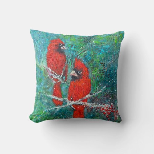 Red Cardinals in Winter Decorative  Throw Pillow