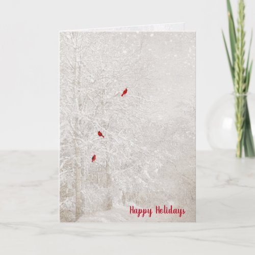 Red Cardinals in Winter Forest Holiday Card
