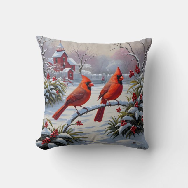 Red cardinals in winter  throw pillow (Front)