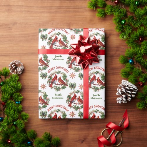 Red Cardinals in Wreath Christmas Wrapping Paper