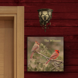 Red Cardinals Name Plate Wood Wall Art