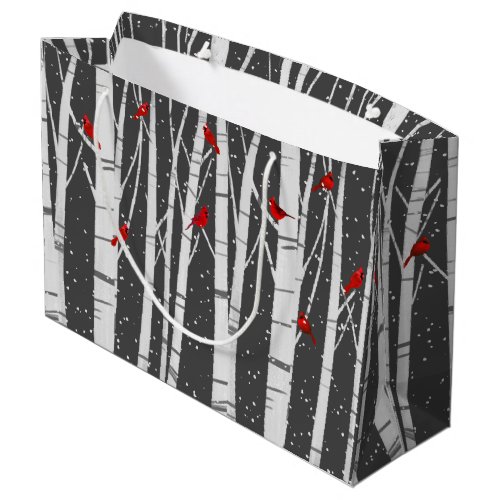 Red Cardinals On Birch Trees Large Gift Bag