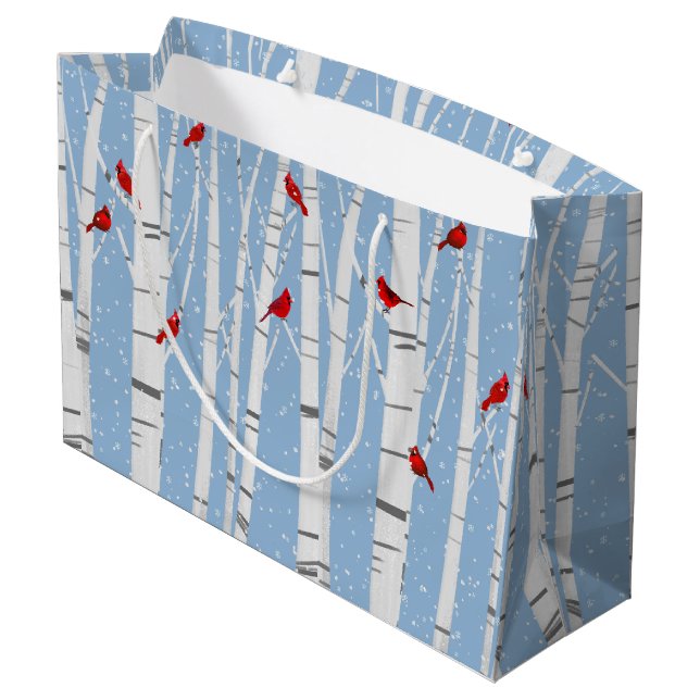 Red Cardinals On Birch Trees Large Gift Bag (Back Angled)