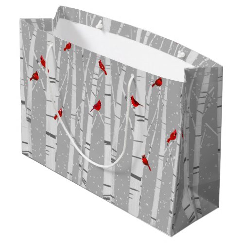 Red Cardinals On Birch Trees Large Gift Bag