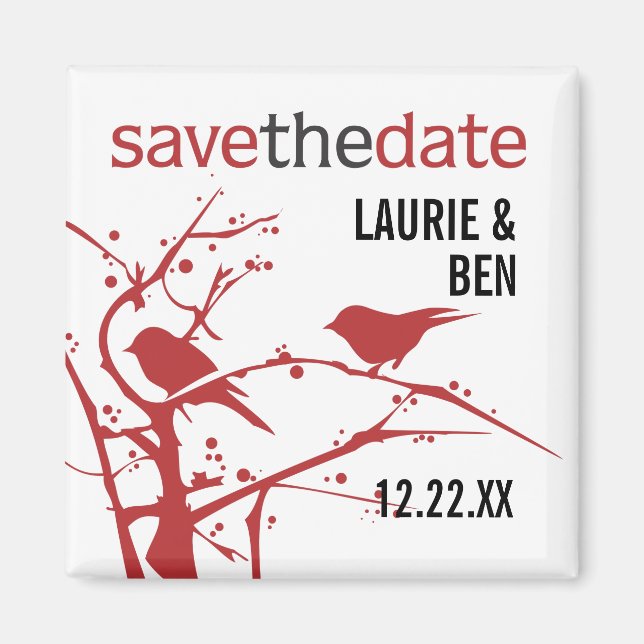 Red Cardinals on Branch Wedding Save the Date Magnet (Front)
