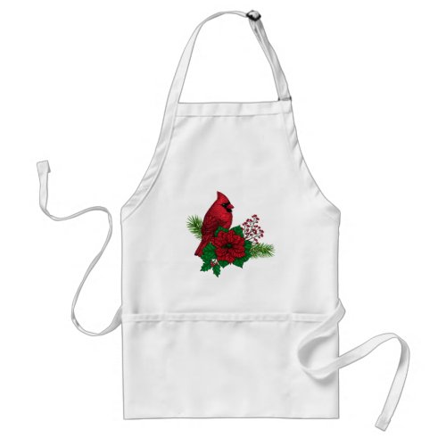 Red Cardinals on Christmas decoration Adult Apron