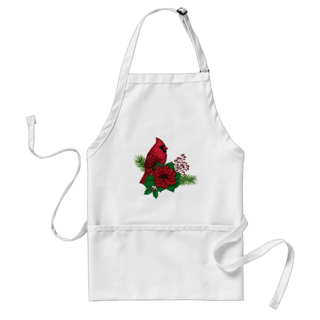 Red Cardinals on Christmas decoration Adult Apron (Front)