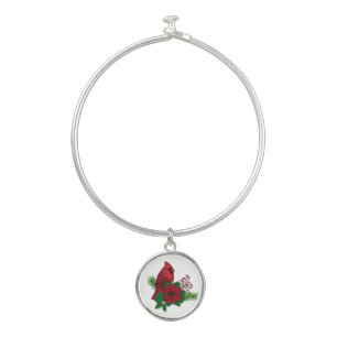 Red Cardinals on Christmas decoration Bangle Bracelet